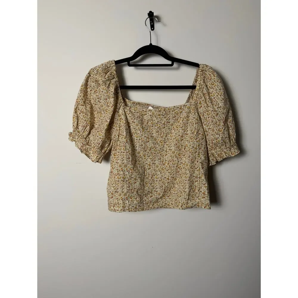 Madewell Hopewell Puff-Sleeve Crop Top in Cottage Garden size XL NWT